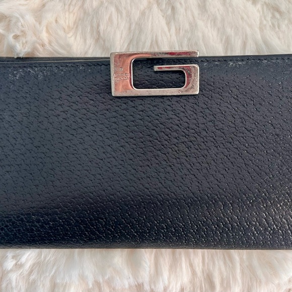 GUCCI Black Lambskin Trifold Long Wallet with Silver G Clasp Vintage - Picture 13 of 13